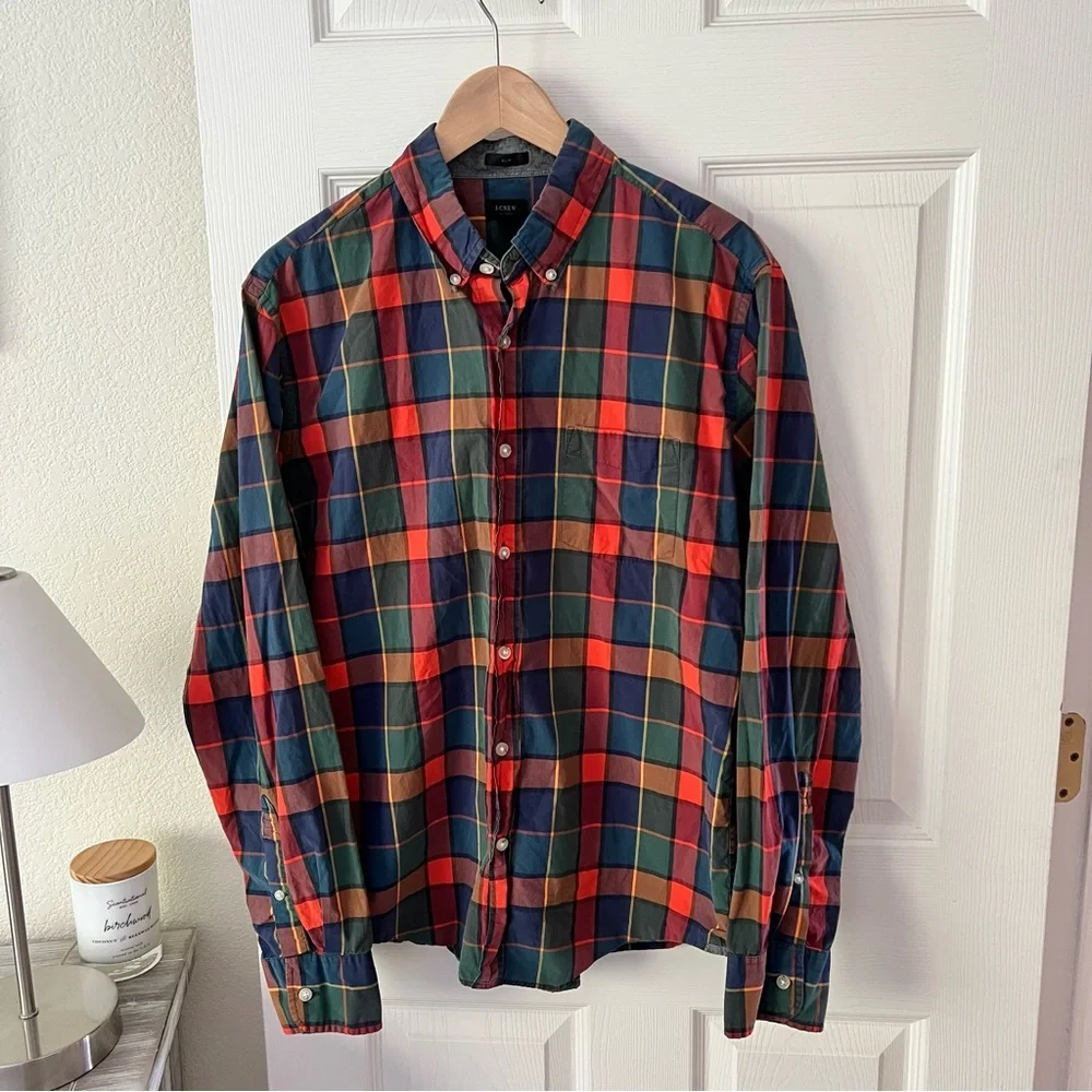 J. Crew Tartan Plaid Men's Large Slim Button Down Long Sleeve Shirt